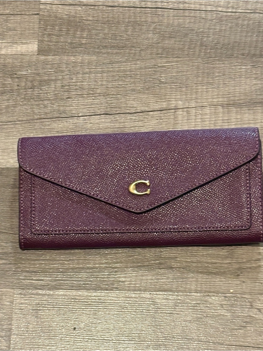 Coach Burgundy Envelope Wallet with Gold C Accent